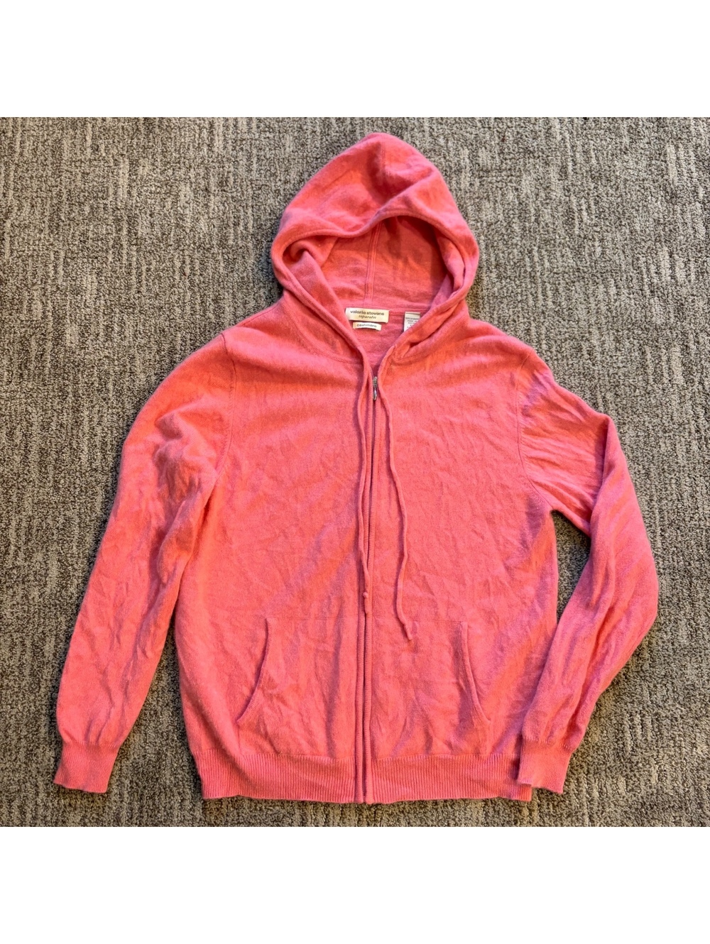 Valerie Stevens cashmere full zip hooded pink jacket women’s size XL